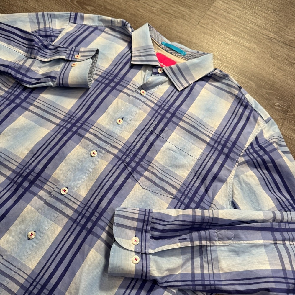 Tommy Bahama Shirt Mens XXL Purple Plaid Button Cotton Island Modern Fit Adult